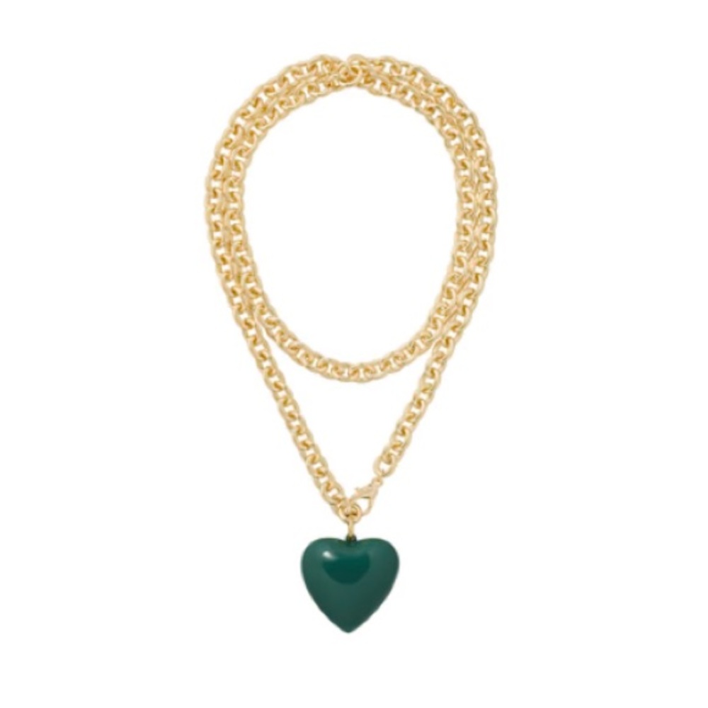Roxanne Assoulin Gold Necklace with Dark Green Heart